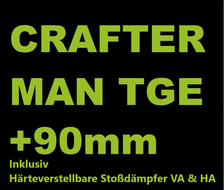 VW CRAFTER/ MAN TGE 4WD & 2WD +90mm Höherlegungskit mit verstärkten Härteverstellbare Stoßdämpfer inkl. Teilegutachten. Deutschland - Österreich - Schweiz