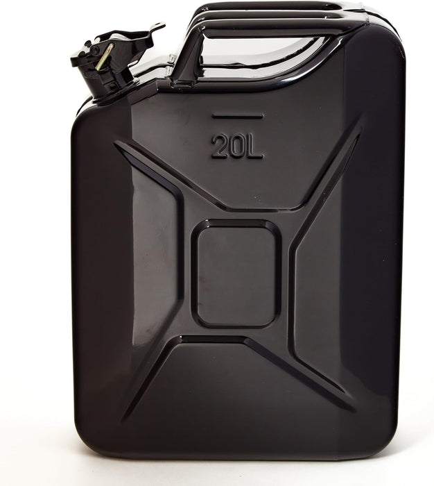 Kraftstoffkanister Metall Benzinkanister 20 Liter mit Ausgießer - Schwarz - RAL 9005 - TÜV-geprüft und UN-Zulassung - Made in Europe